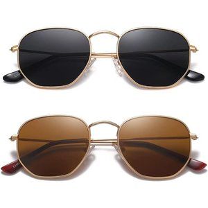 2 Pack Polarized Hexagon Sunglasses Women Polygon Sun Glasses UV400 Protection